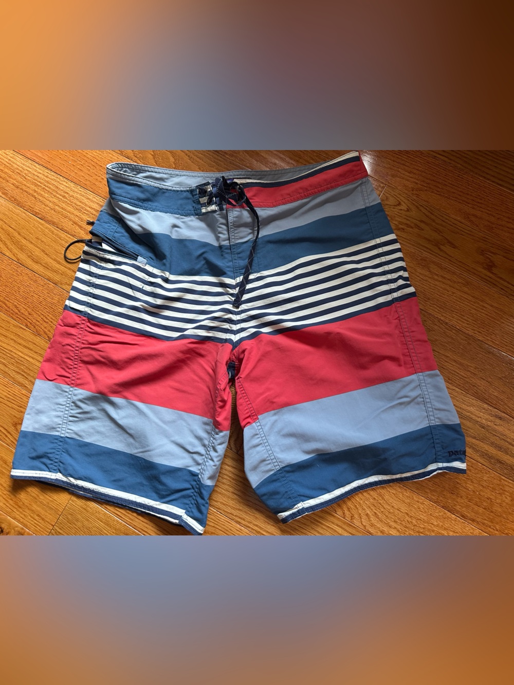 Patagonia Light Blue and Red Drawstring Swim Suit